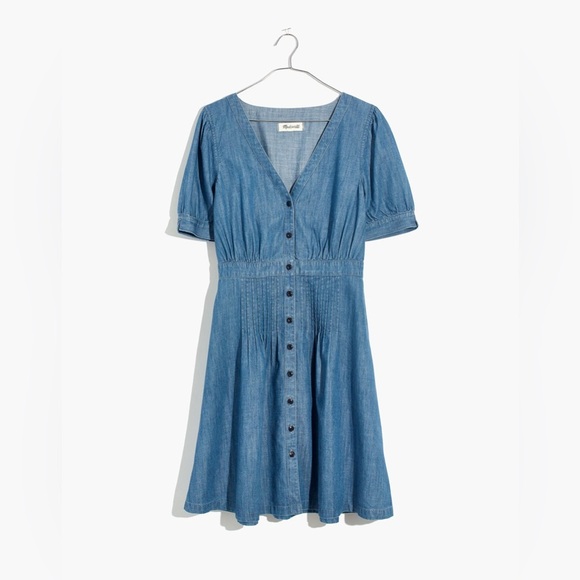 Madewell Denim Daylily Dress, Size 00, Chambray Button Front V Neck Mini Dress - Picture 5 of 13